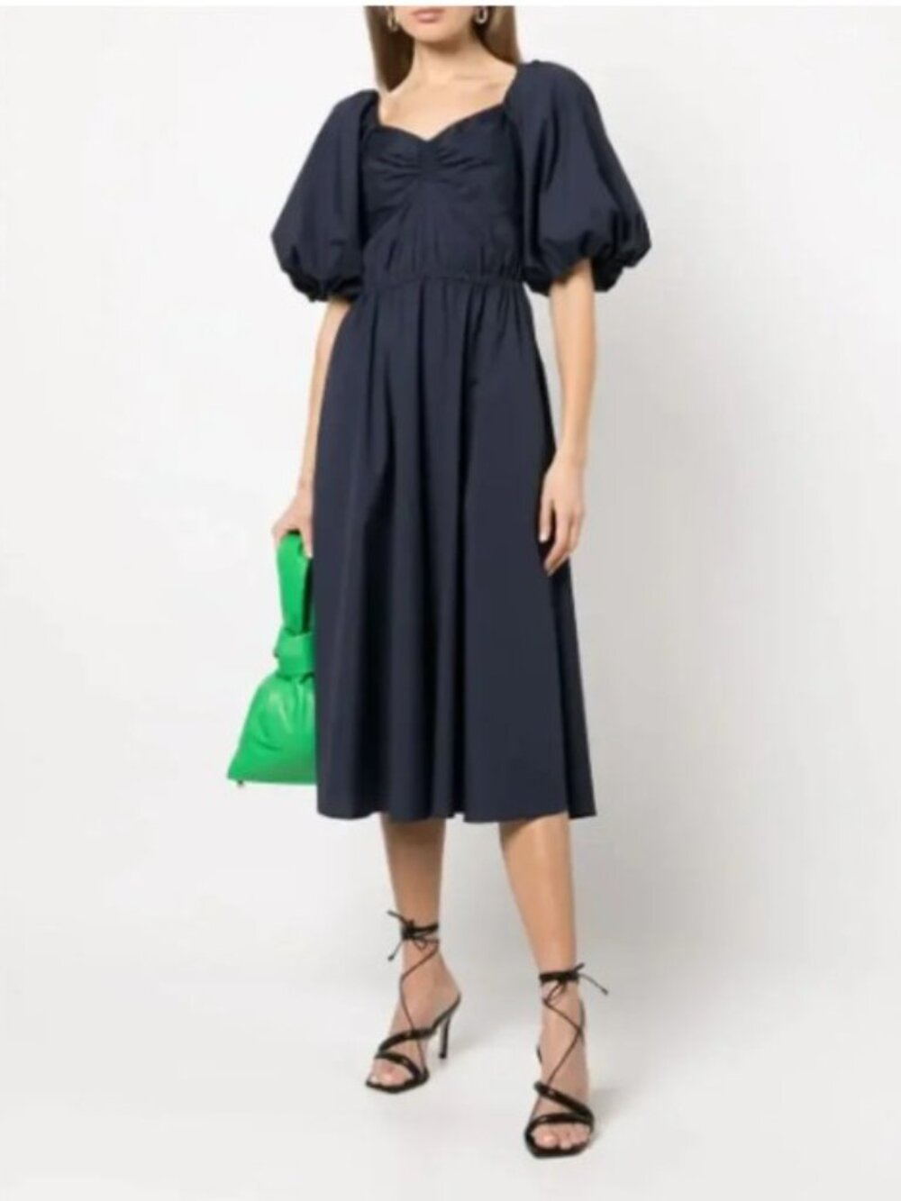 Gorgeous Jason Wu Navy Puff-Sleeve Elegant Flowy Midi Dress Women size M